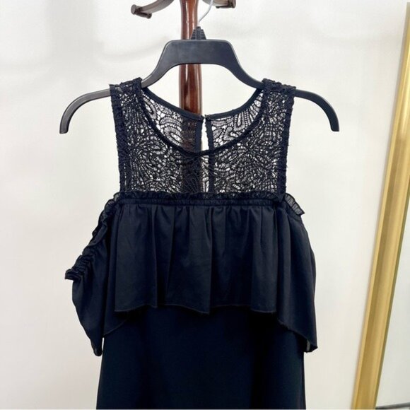 TRINA TURK Lauren Black Lace Cold Shoulder Sheath Mini Dress in Black 8 - Picture 6 of 12
